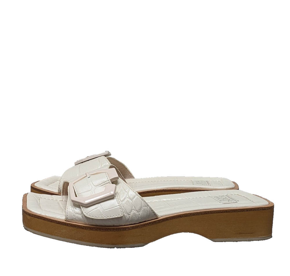 Louise et Cie Sandals Womens 8.5 Wooden Sole Lo-Elara White Embossed Coastal